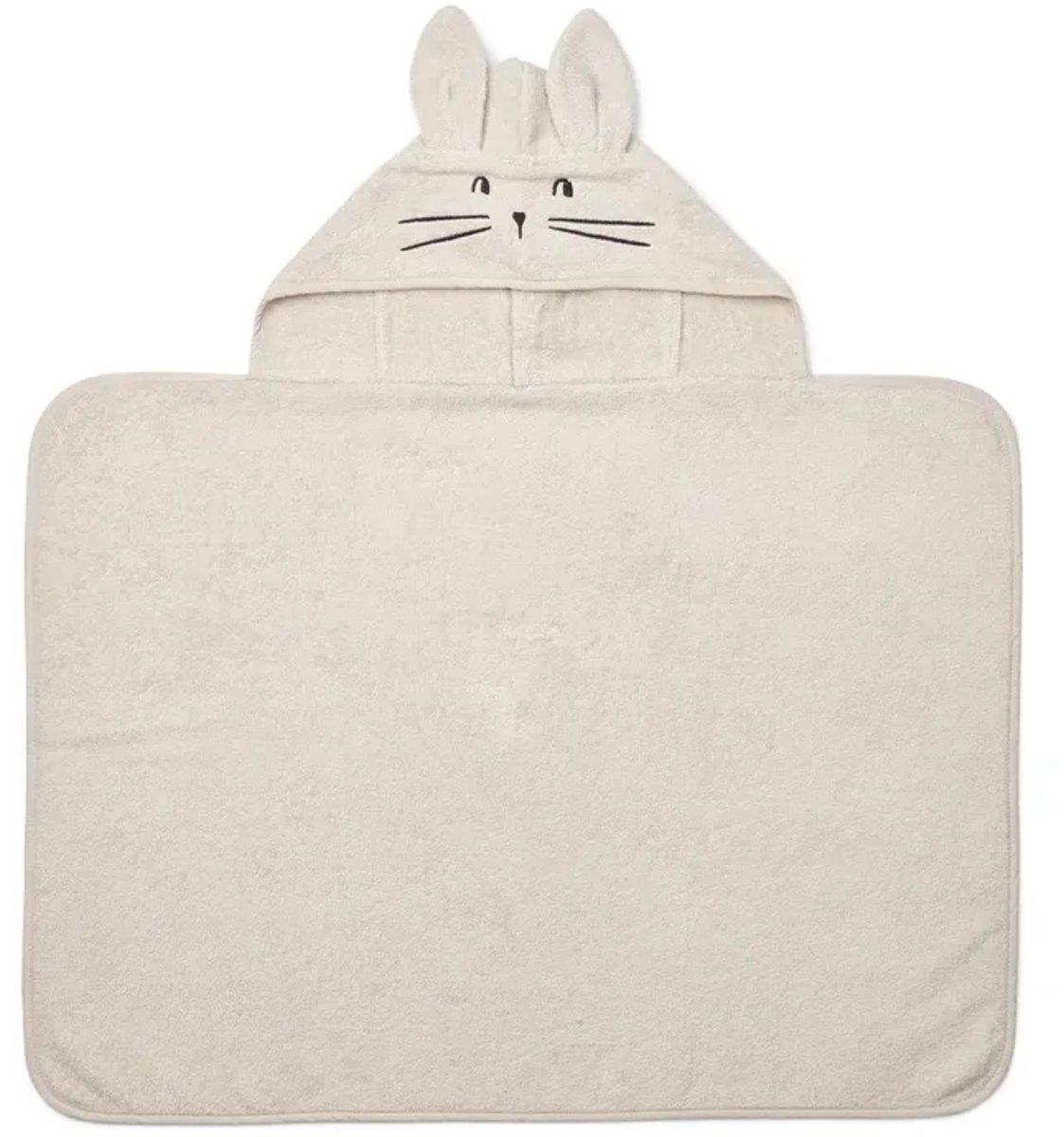 Liewood baby handdoek met capuchon, babyhanddoek Vilas Hase - ultrazacht, absorberend, met dierenoren, perfect na het badderen, kleur: zandkleurig