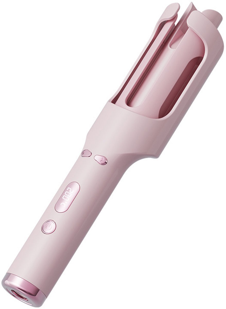 Automatische krultang met koude luchtstand, 2,5 cm keramische roterende krultang voor lang haar, snelle opwarming en anti-verbrandingsontwerp, negatieve ionen haarstylingtool voor vrouwen, dubbele spanning, roze