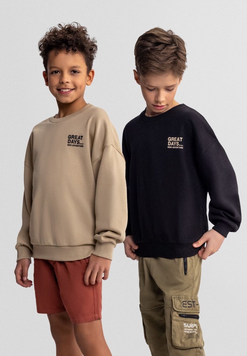 Minoti meisjes sweater 2-pack met ronde hals - katoen - zwart