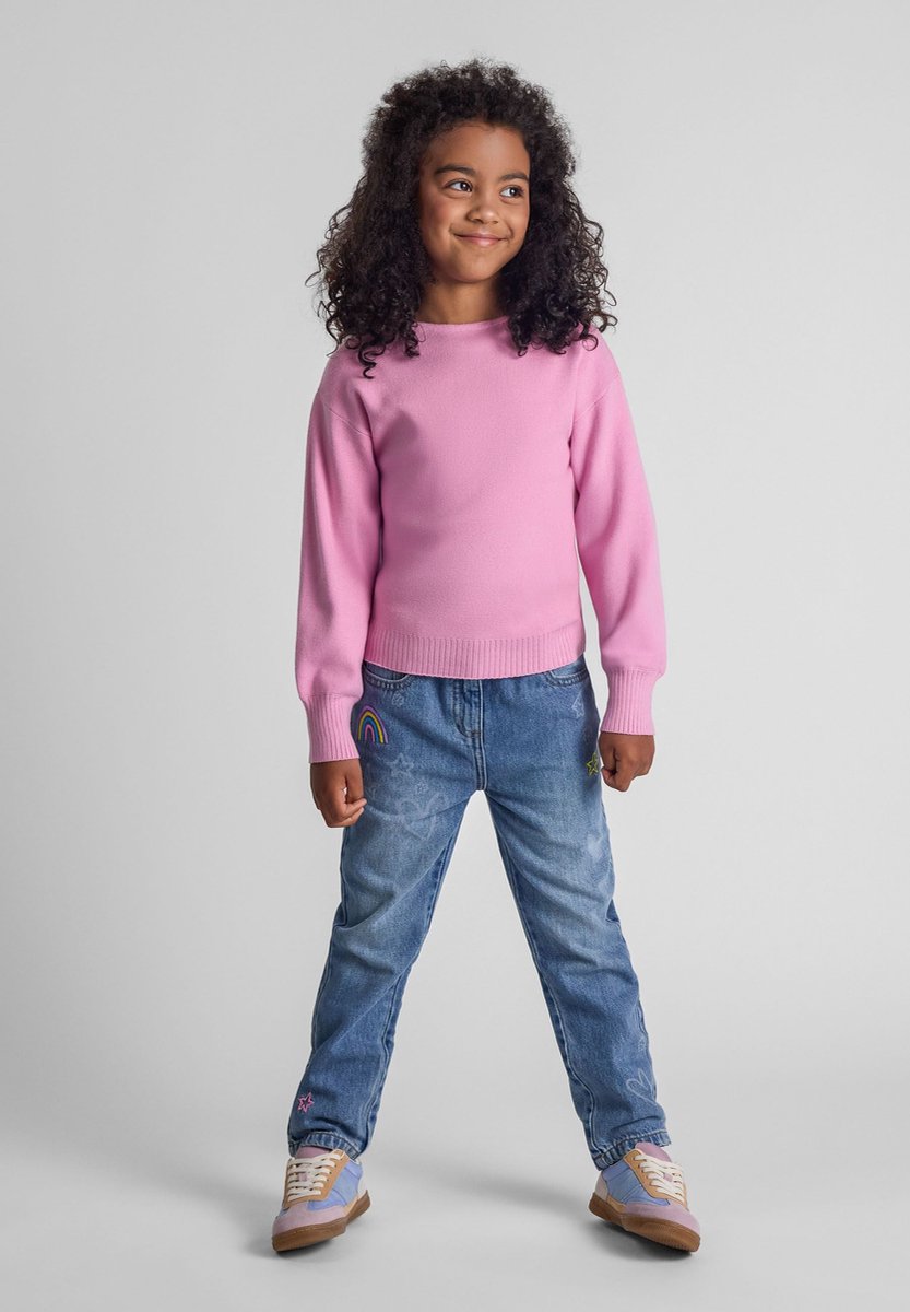 Minoti trui meisjes roze gebreid met boothals - viscose
