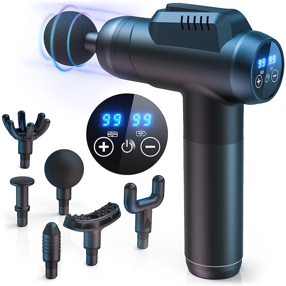 MODFU Massage Gun, 6 Massagekoppen & Instelbare Intensiteit, Spiermassage Apparaat voor Sport en Thuis, Zwart