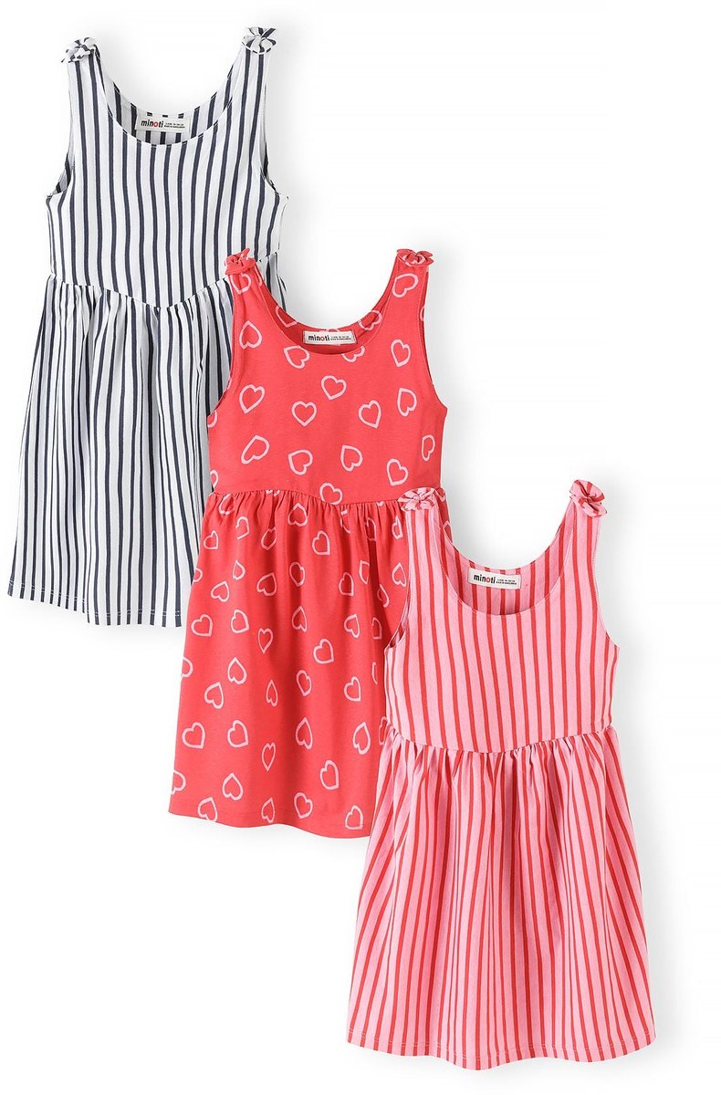 Minoti Jurk Meisjes 3-Pack - zomerjurk met strikbandjes