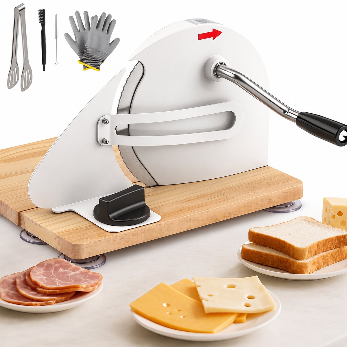 Broodsnijmachine Handmatig – Opvouwbaar – Snijdikte 0-20 mm – RVS Kartelmes – 6 Zuignappen – Wit
