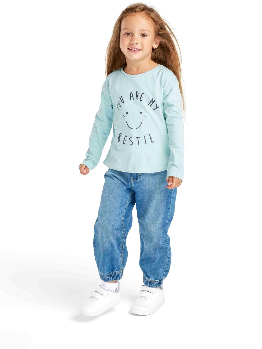 Minoti T-shirt meisjes lange mouw met print - 100% katoen - groen