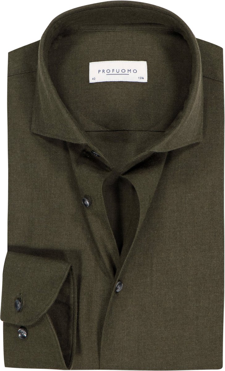 Profuomo slim fit heren overhemd - flanel - groen - Strijkvrij - Boordmaat: 42 (EU maat: L)
