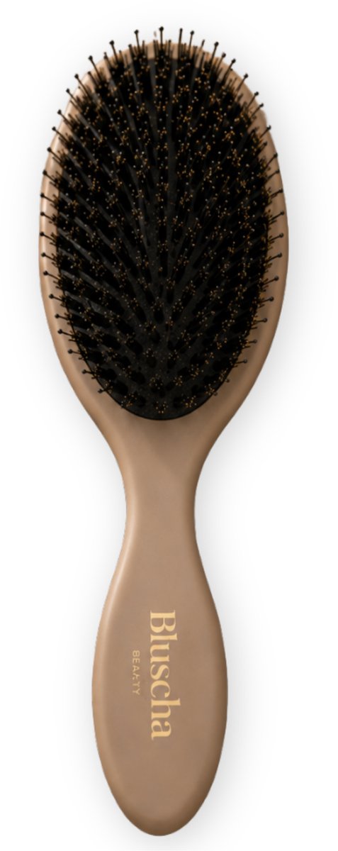 Bluscha® - Haarborstel - Hair Brush - Zwijnenhaar & Nylon - Extension Brush - Haarextensions - Anti Klit Borstel - Detangling Brush - Voor Lang, Dik & Natuurlijk Haar - Glans - Luxe Velours Opbergetui