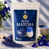 Verpakking met blauwe matcha poeder van Mito Tea & Herbs. Bevat 50 gram.