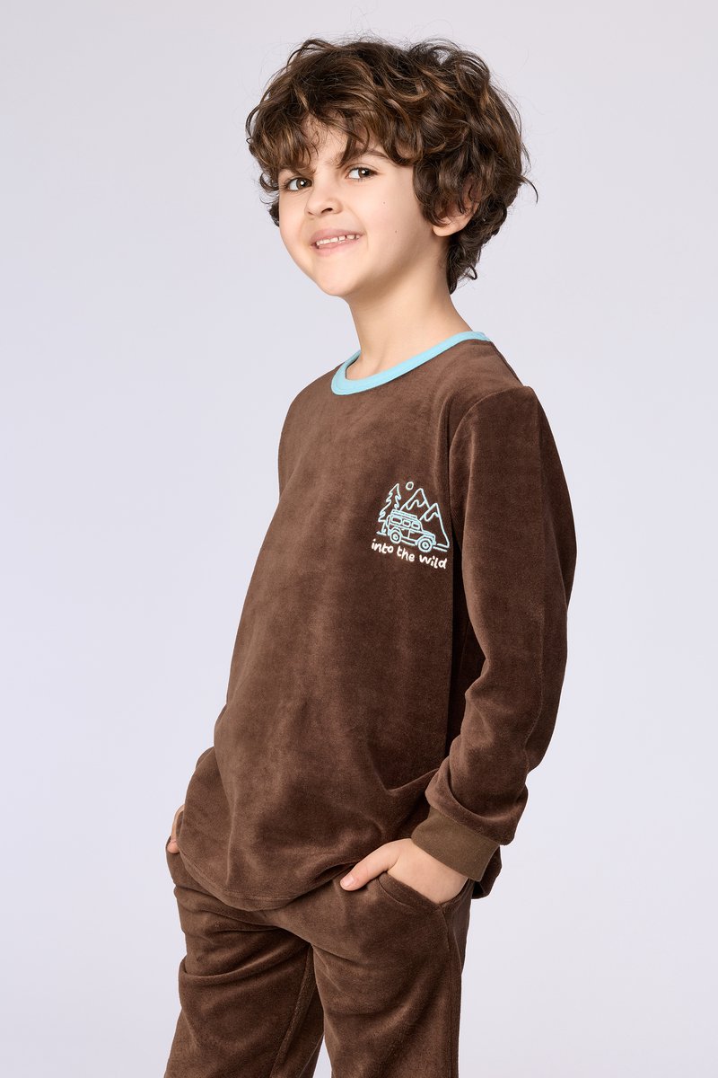 Woody Jongens-Heren pyjama bruin - maat 164/14J