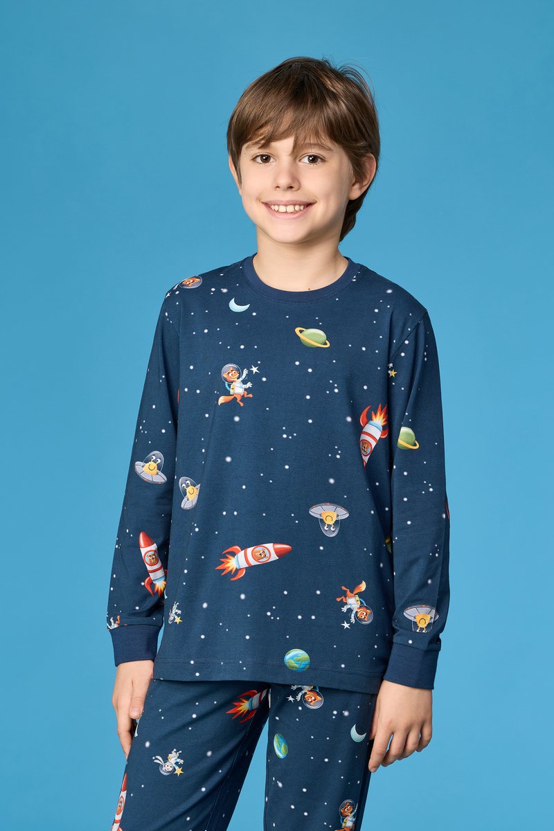Woody Jongens-Heren pyjama galaxy alloverprint - maat S
