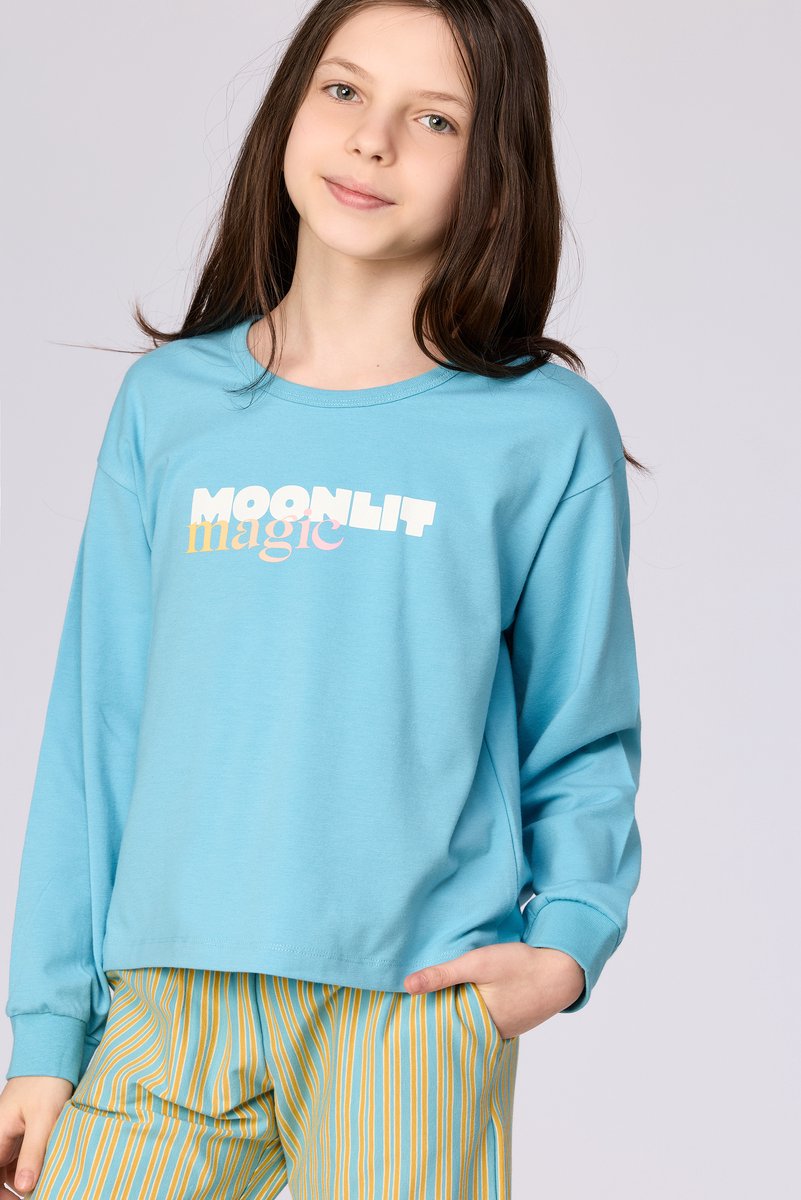 Woody Meisjes-Dames pyjama blauw - maat L