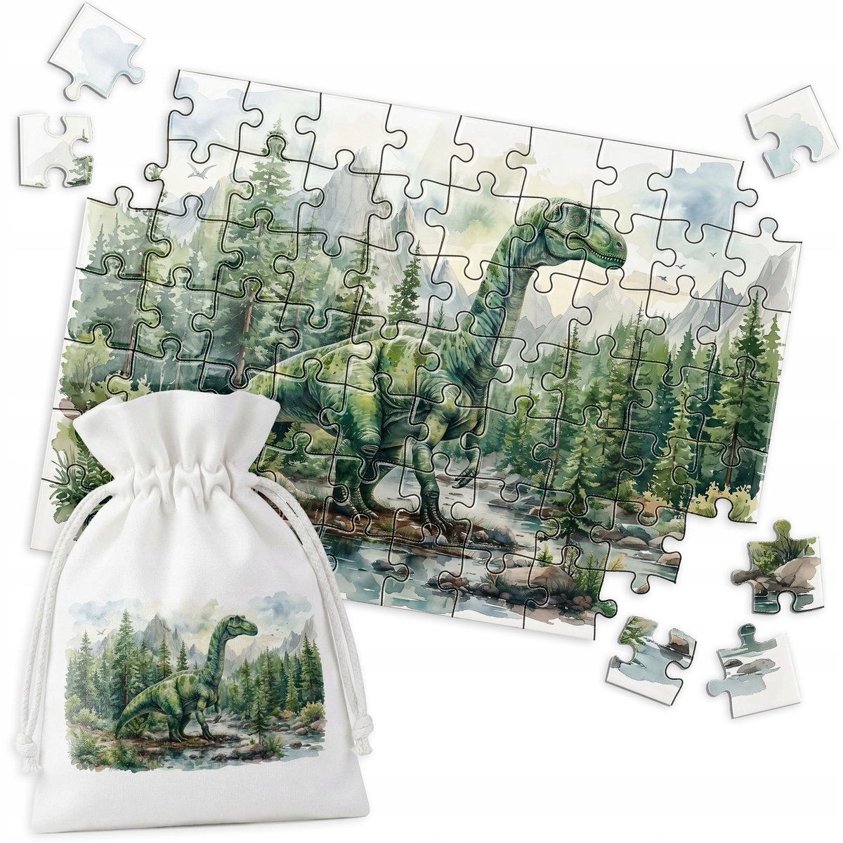 Houten puzzel - Dinosaurus, Bos, Natuur, Dieren - 70 stukjes