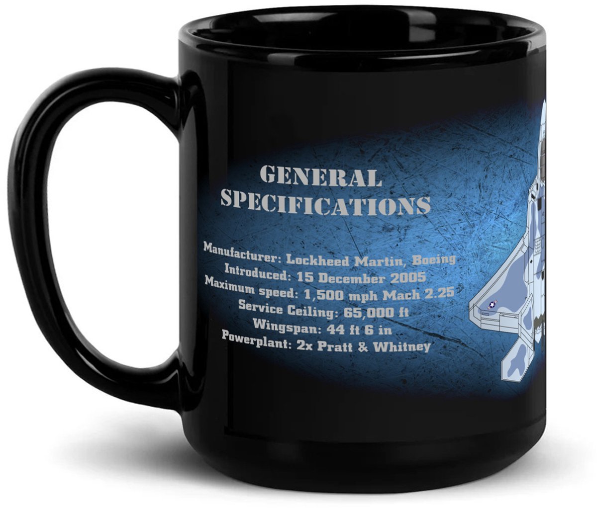 Zwarte Zwarte Mok F-22 Raptor Vliegtuig - 500ml Keramiek