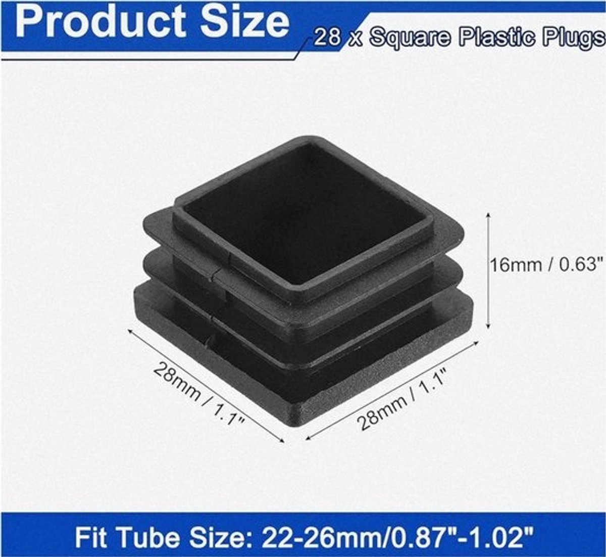 Lamellenpluggen voor vierkante buizen - 28 x 28 mm - set van 28 - zwart - PE