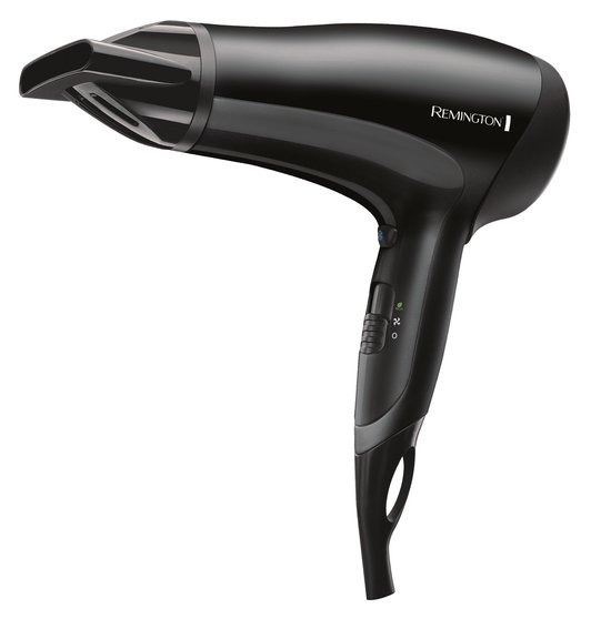 Zwarte Remington Power Dry föhn met opzetstuk.