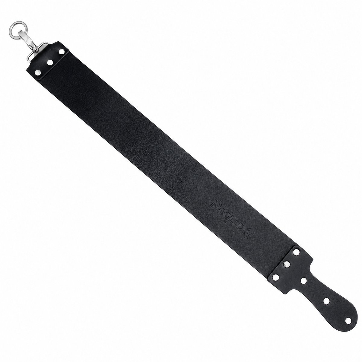 MEDLUXY - Leren Scheerriem - 70 x 6,5 cm - Zwarte Rundleren Strop - Voor Open Scheermessen - Met Ring en Handvat