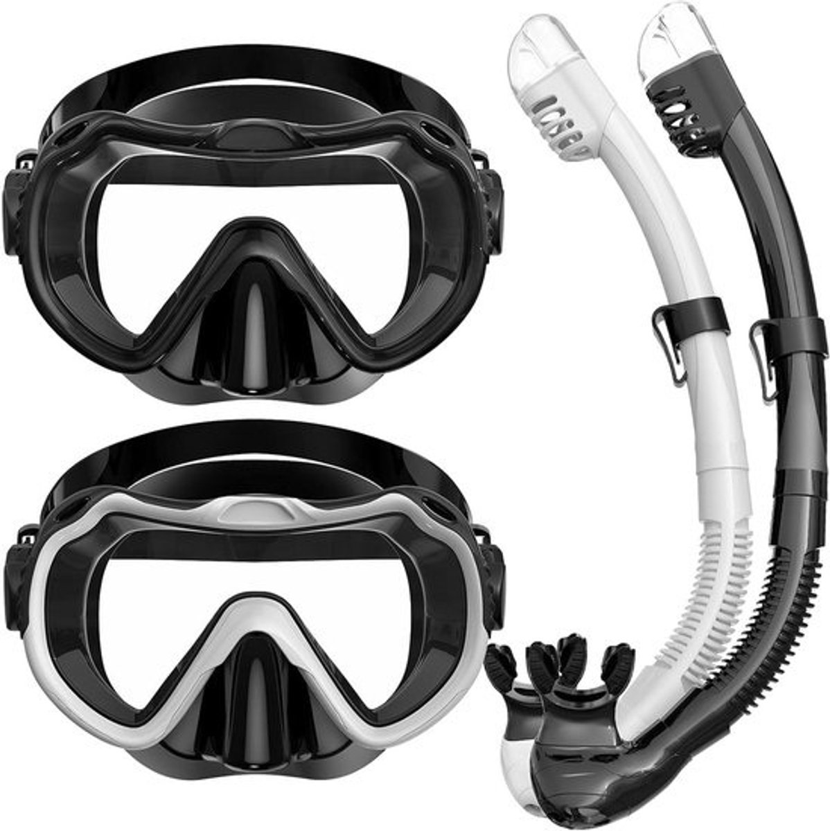 Snorkeluitrusting Volwassenen - Duikmasker Set - Onderwater Verkenning - 180° Panoramisch Zicht - Niet gespecificeerd - Zwart & Wit