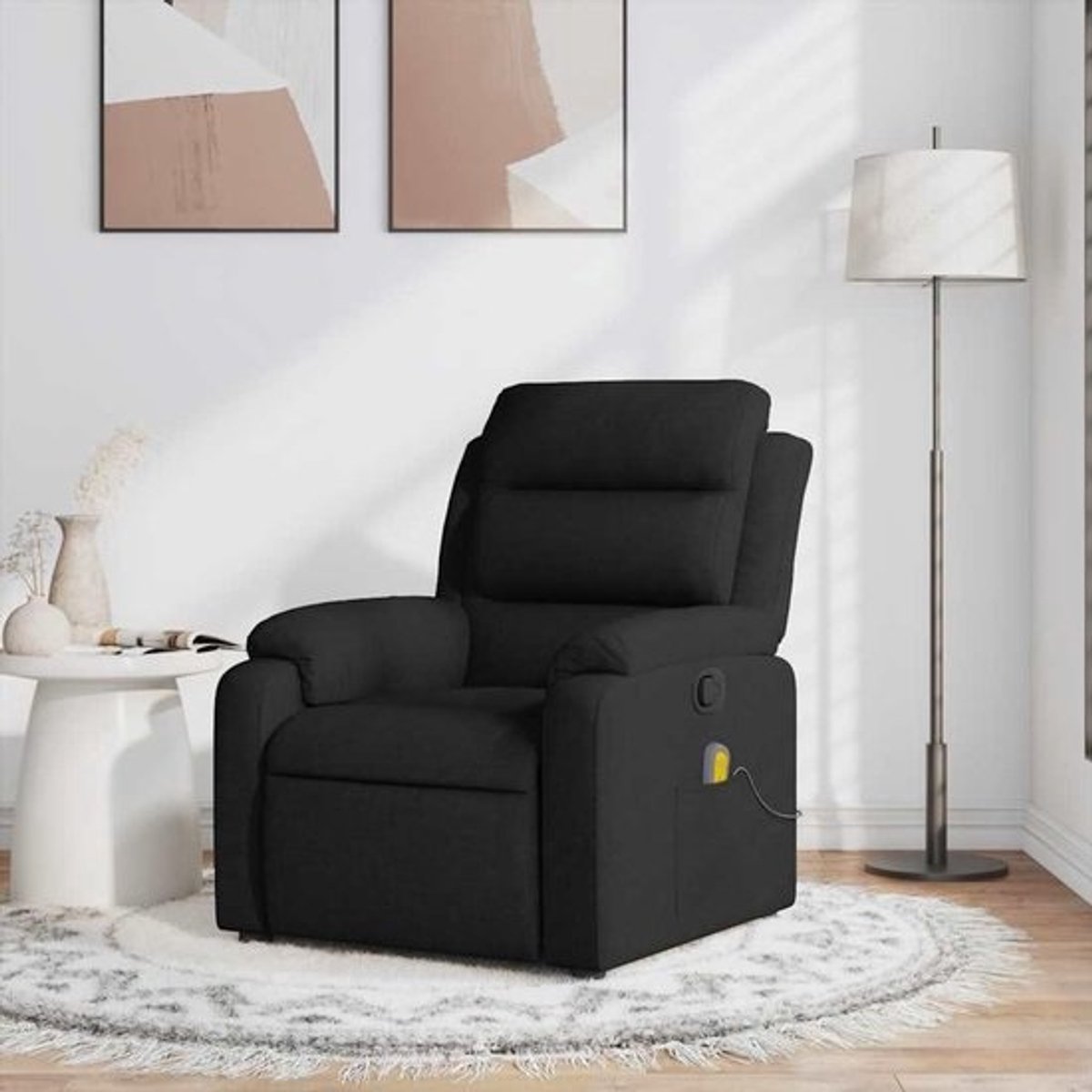 Massagestoel met Ligfunctie - Relaxfauteuil Trilfunctie - Ontspannen Zitten - 6 Massagepunten - 75 x 925 x 100 cm - Zwart