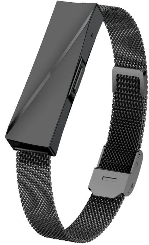 NOLATR Eluna smart armband in mat zwart metaal met een strak, rechthoekig design en een magneetsluiting.