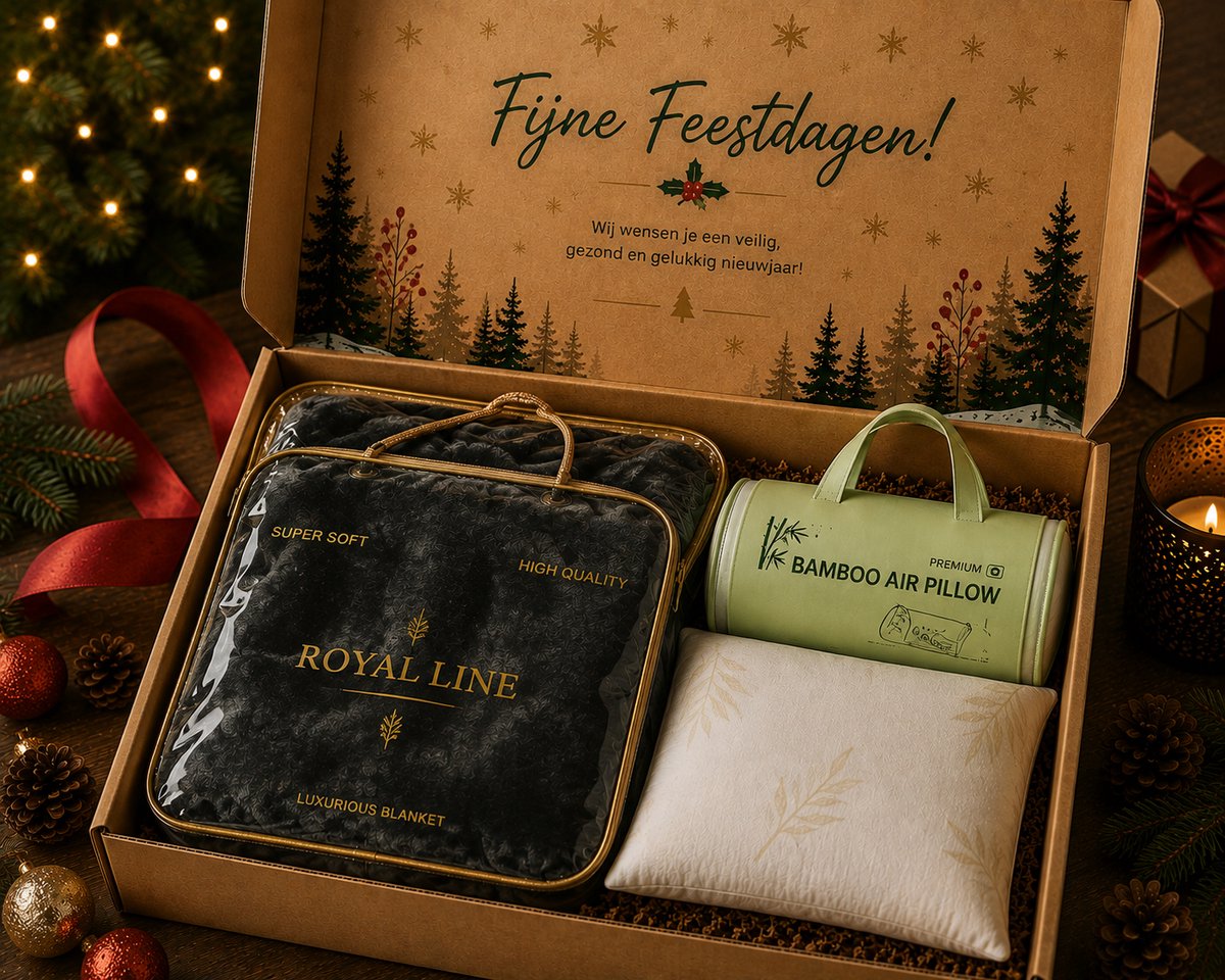 kerstpakket 2026/2027 - Kerst Pakket Warm & Well - 1 Persoons Berenzachte Luxe Deken + Bamboo Kussen - Cadeaupakket Man & Vrouw - Geschenkset Mannen & Vrouwen