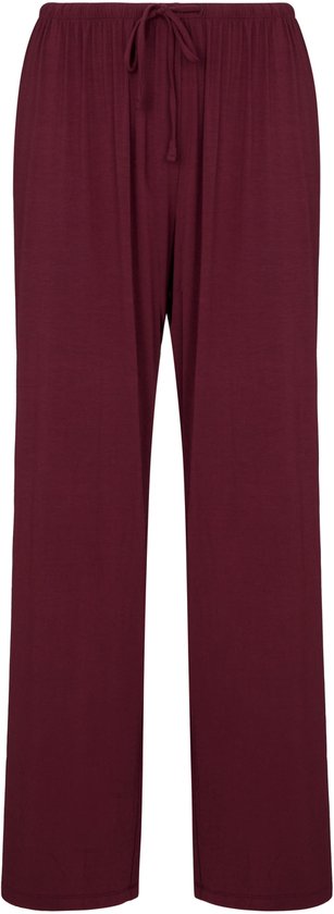 Paarse pyjamabroek met trekkoord en elastische tailleband.