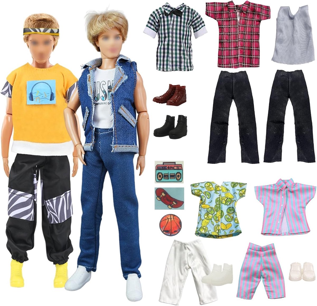 12-Inch Poppen Kledingaccessoires Set met Jeans, Sweatshirt en Meerdere Broeken en Schoenen