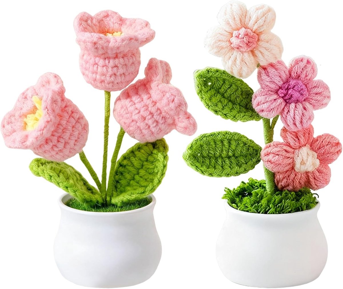 Handgemaakte Haakbloemen Boeket - 2 Stuks Gehaakte Orchideeën voor Huis, Kantoor en Auto Decoratie - Perfecte Planten voor Binnen en Buiten