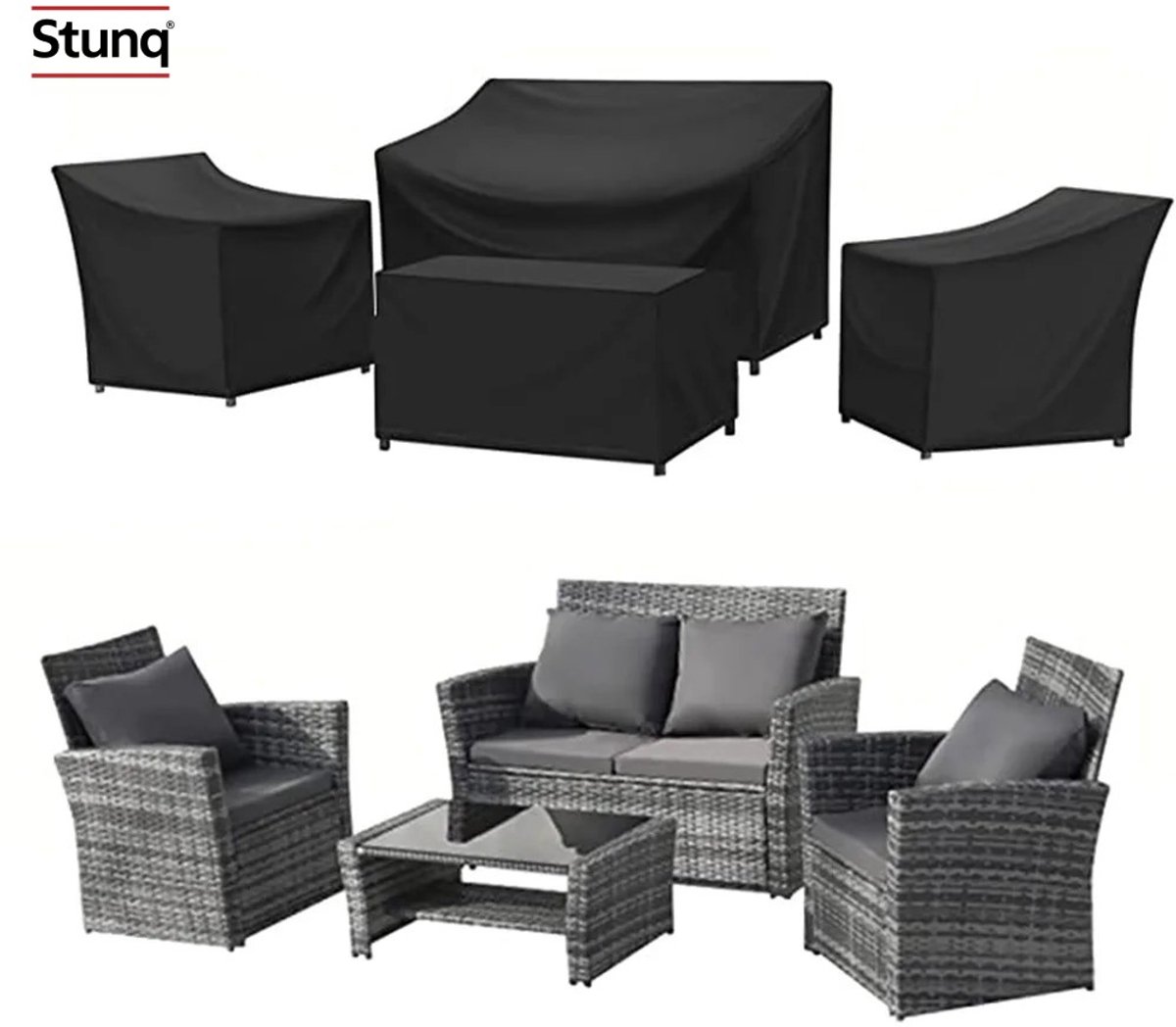 Stunq Waterdichte terrasmeubelhoes 4-delig zwart voor loungeset