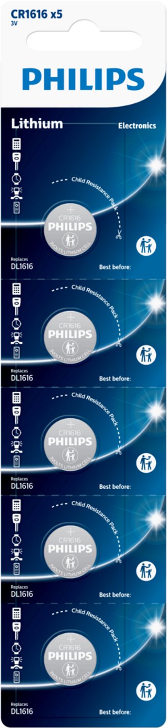 Philips - Knoopcel batterijen - CR1616 - 5 stuks