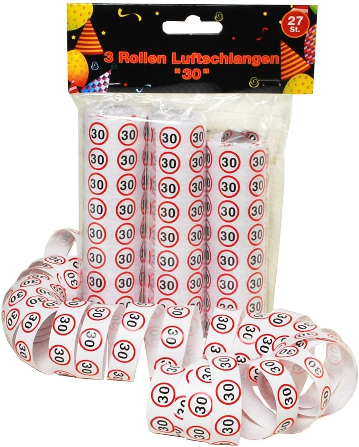 Feestelijke Streamers, 3 Rollen, Verkeersborden Thema, Rood/Wit