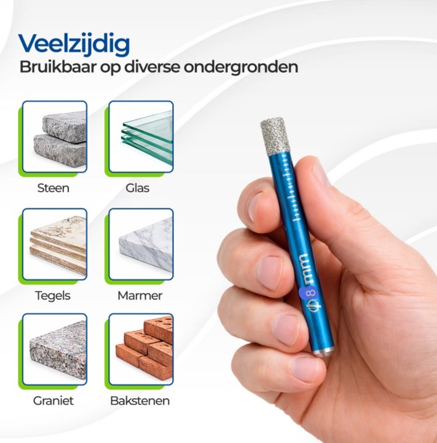 MCETOOLS Diamantboor Ø 8 mm – 65 mm Lang – Voor Tegels, Glas, Marmer & Graniet – Met Koelwas (Droog Boren)