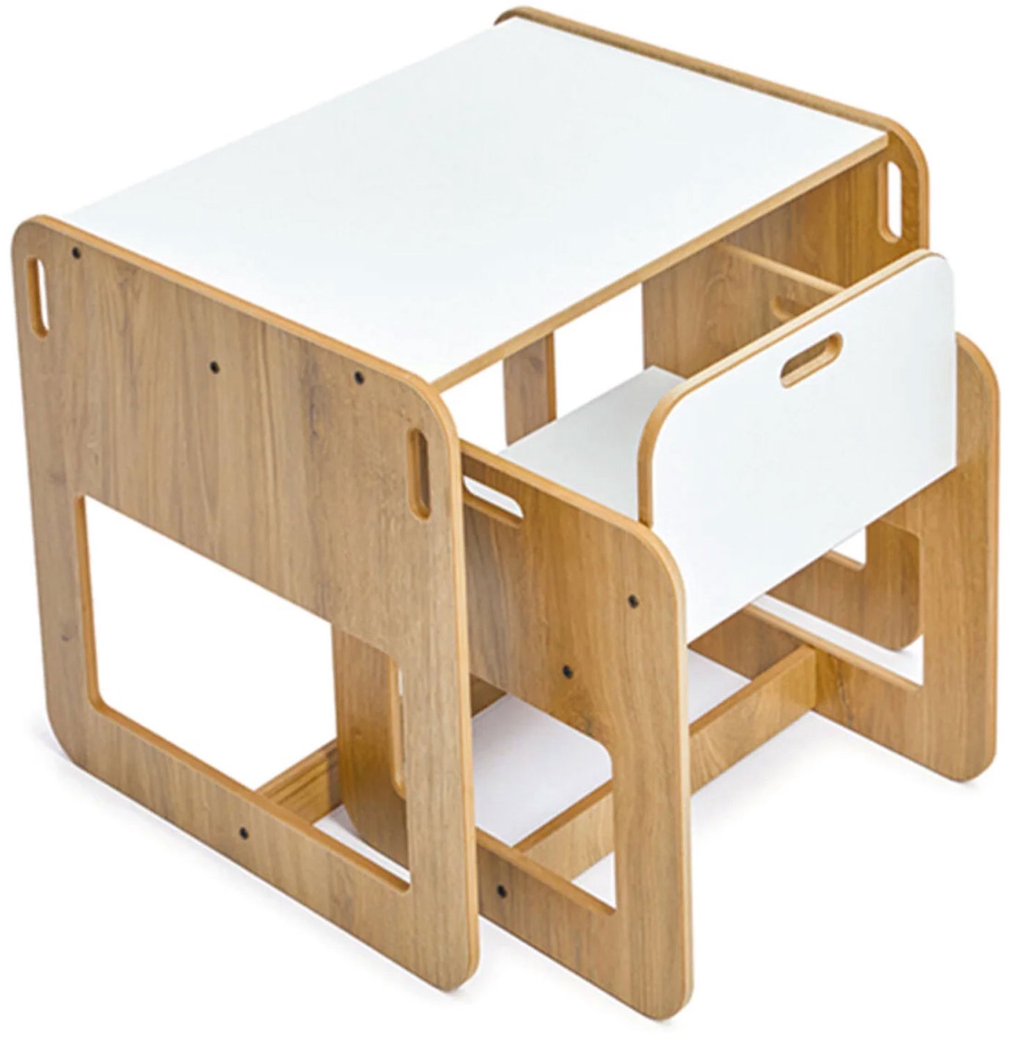 Kindertafel met Stoel Hout - Kinderbureau Set 2-4 Jaar - Speeltafel en Leertafel Peuter - Kleutertafel met Stoeltje Eiken Look met Witte Tafelblad - Tekentafel Knutseltafel Kinderkamer - Jungengel