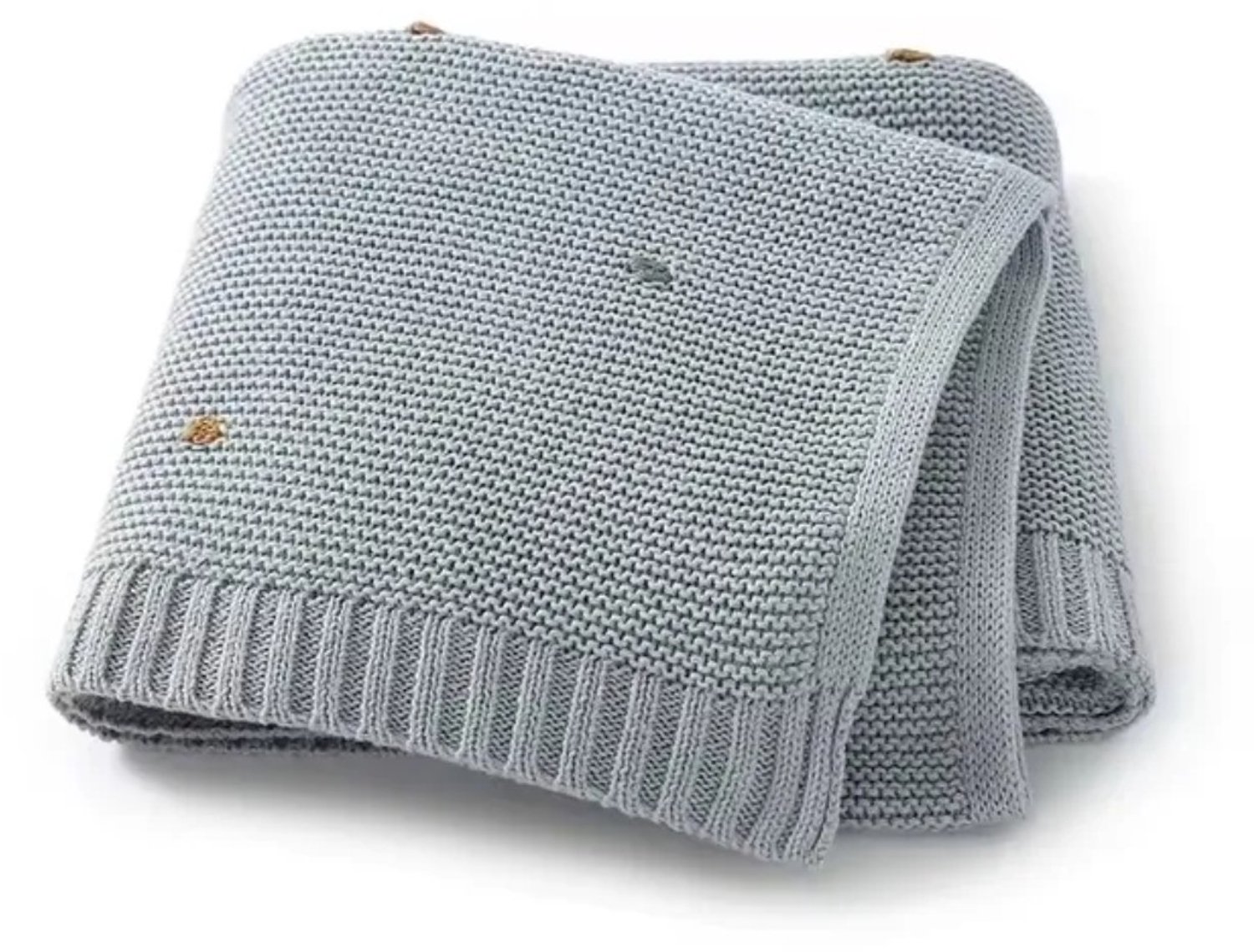 Gebreid babydeken - gebreid wiegdeken blauw - gebreide deken ledikant - gebreide deken blauw met knots - gebreid blauw dekentje baby - pasgeboren baby deken - zacht blauw deken