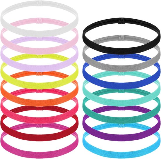 Set van 15 Sport Haarbanden - Dunne Elastische Hoofdbanden, Antislip Haarbanden voor Kinderen, Ideaal voor Voetbal, Yoga en Hardlopen in 15 Kleuren