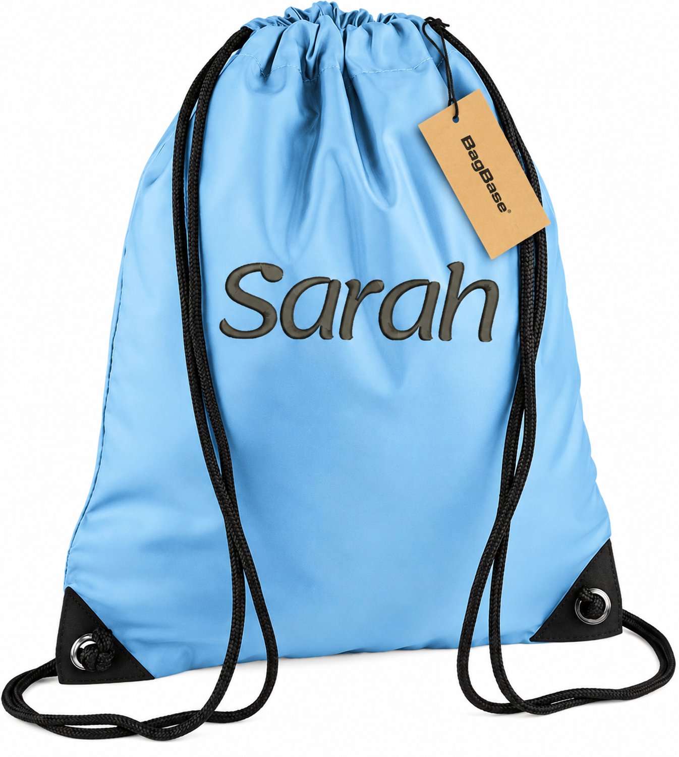 Premium zwemzak kleur Sky Blue  met naam geborduurd | 27 verschillende kleuren | gepersonaliseerd | Bagbase