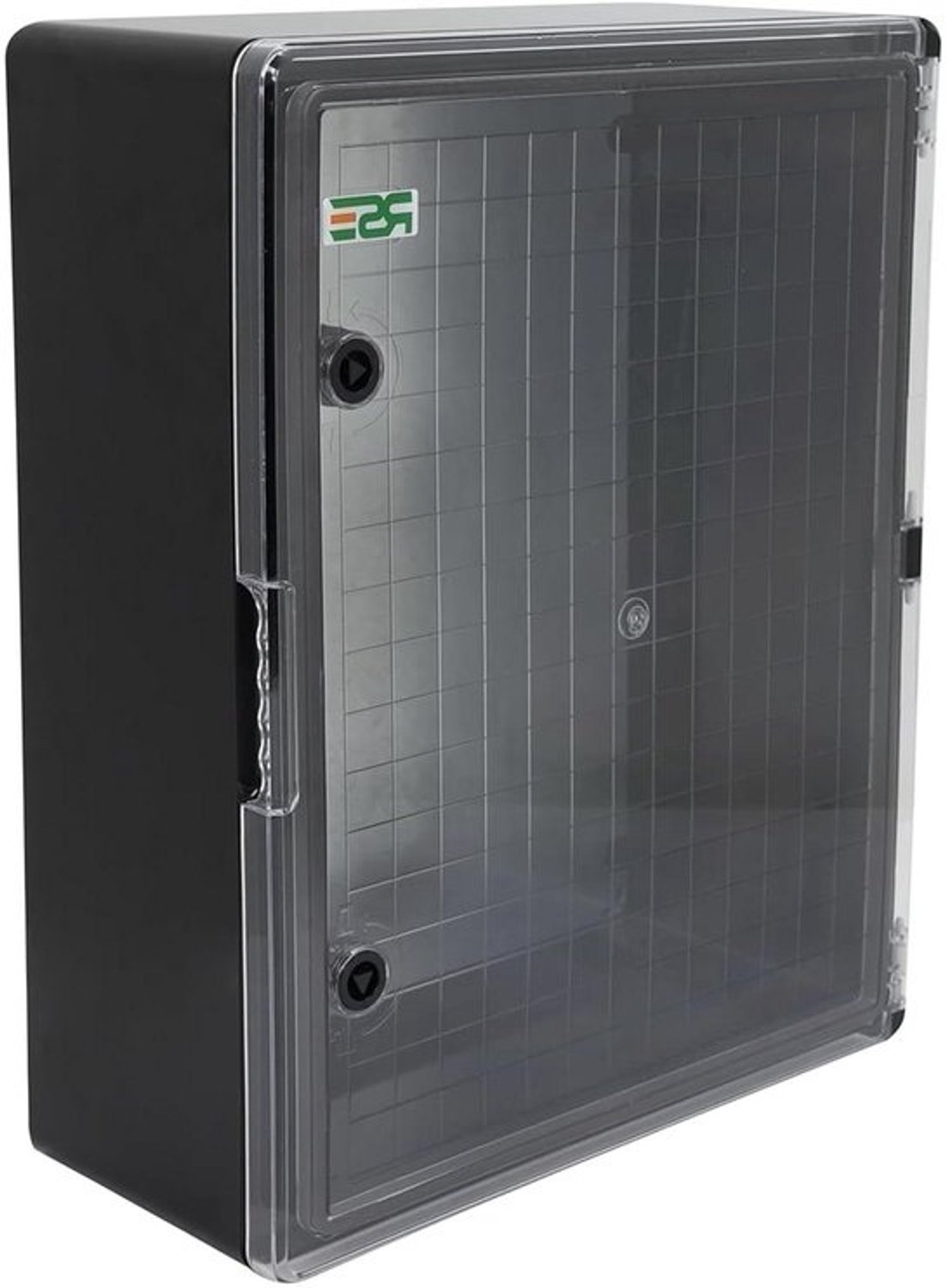 RSE behuizing van ABS-kunststof, beschermingsklasse IP65, kast voor wandmontage, industriële lege behuizing in zwart, met montageplaat en vergrendeling, 300 x 400 x 170 mm