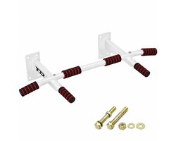 TTD Pull-up bar voor wandmontage - Optrekstang en dipstation - Thuisfitness - Inclusief montagemateriaal - Wit/rood