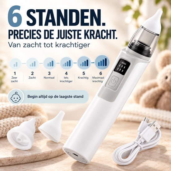 Neusreiniger Baby - Elektrische Neuszuiger - Snoetenpoetser - Aspirator - 6 Zuigstanden - Snotzuiger Baby — afbeelding 3