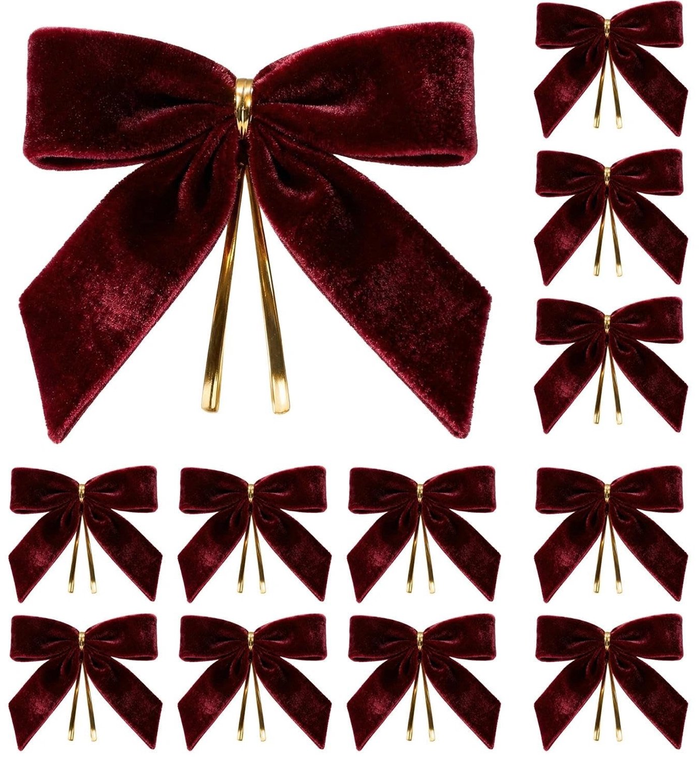 Set van 12 Burgondische Velours Kerststrikken voor Decoratie