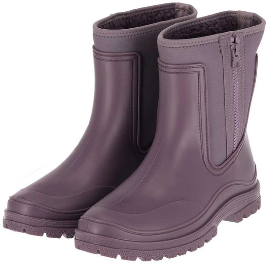 Bottes de pluie courtes violettes avec fermeture éclair et doublure douce.