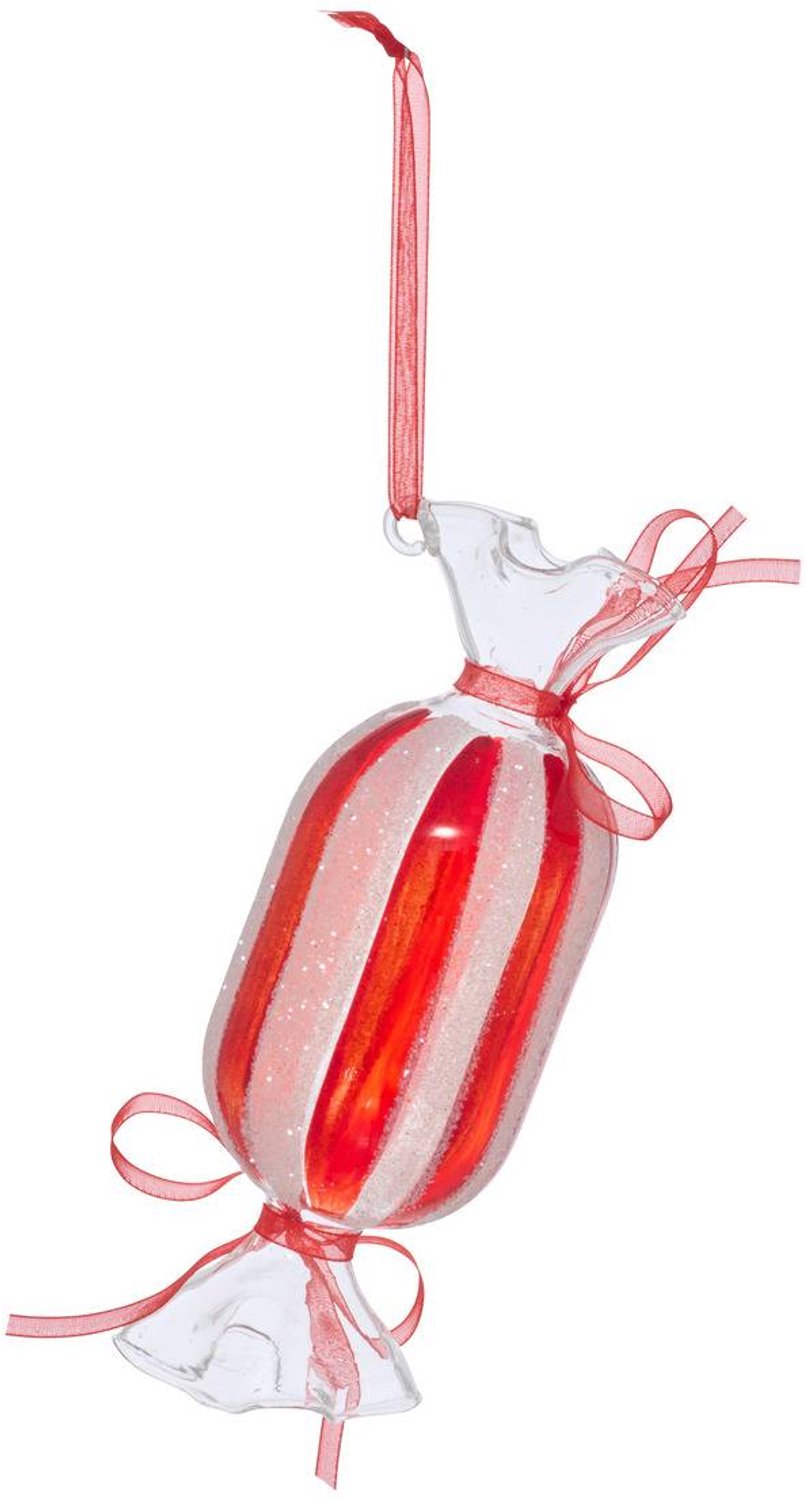 Feeric lights & Christmas Gestreepte glazen dennenboomhanger in rood, 13 cm Rose