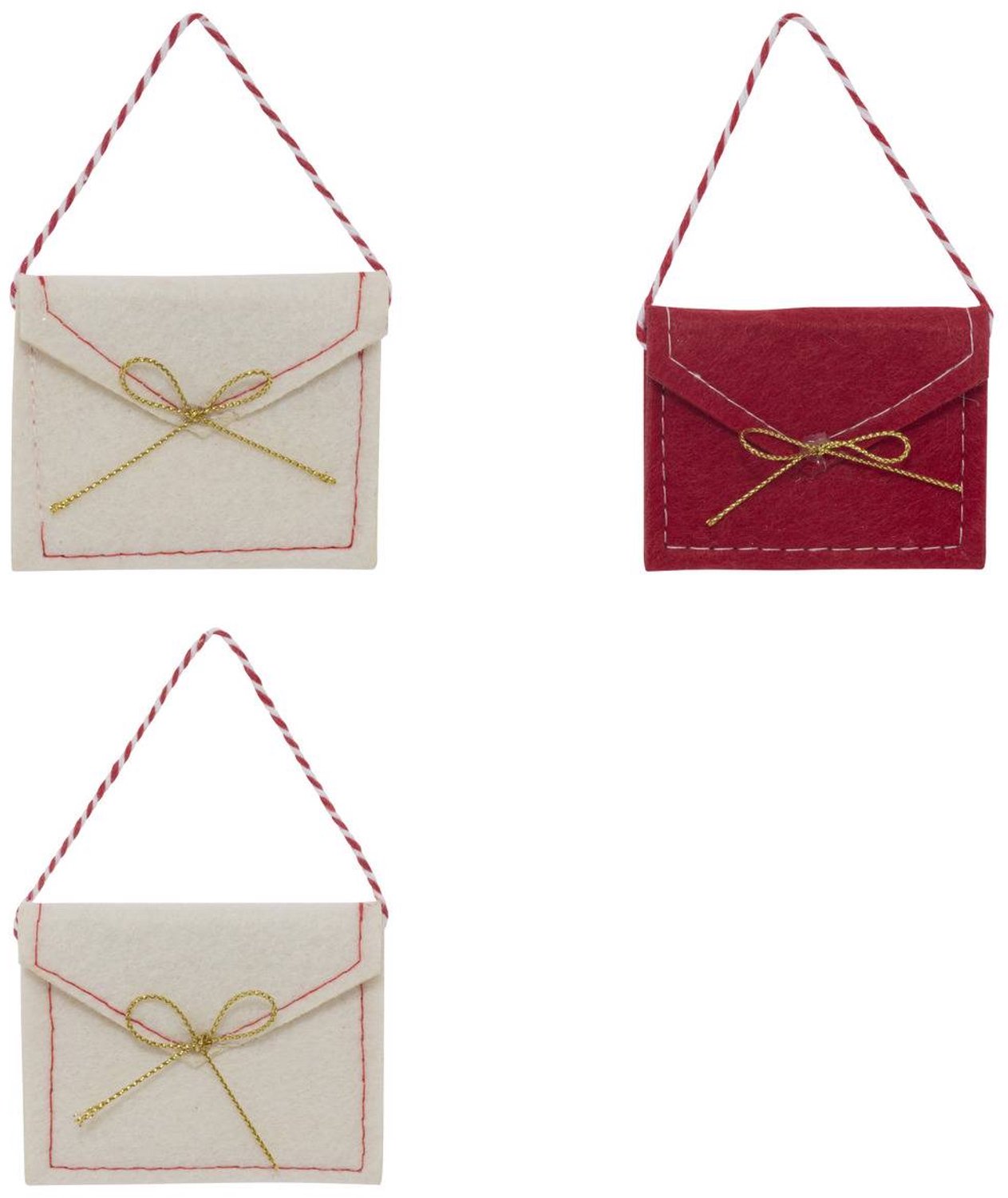 Atmosphera Créateur d'intérieur® Set van 3 kerstboomhangers in de vorm van letters, van rood en wit vilt, 8 cm Rouge