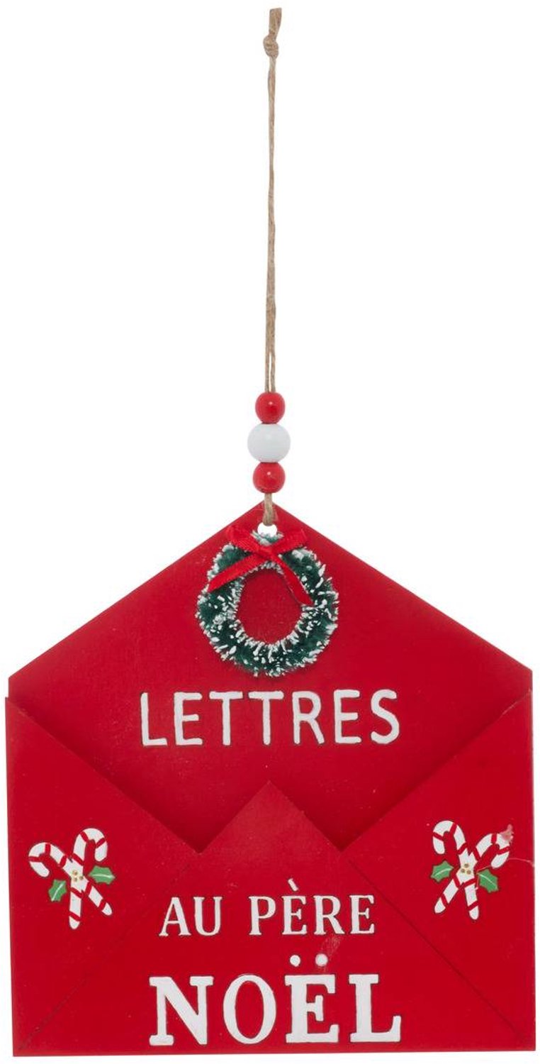 Feeric lights & Christmas Hangversiering in de vorm van een dennenboom met de letters 'Kerstman', van rood en wit hout, 16 cm Rouge