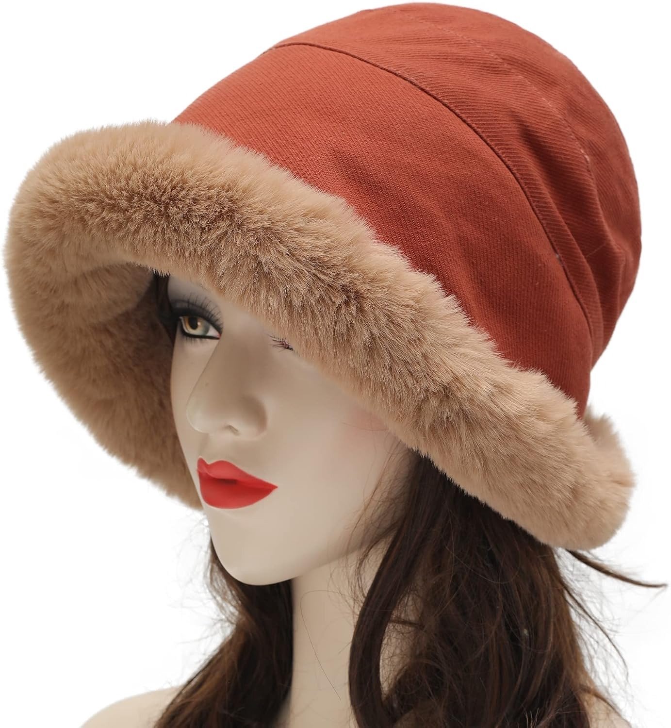Donkerrood Fluffy bucket hat - Vissershoedje - Dames - Faux fur - Winter