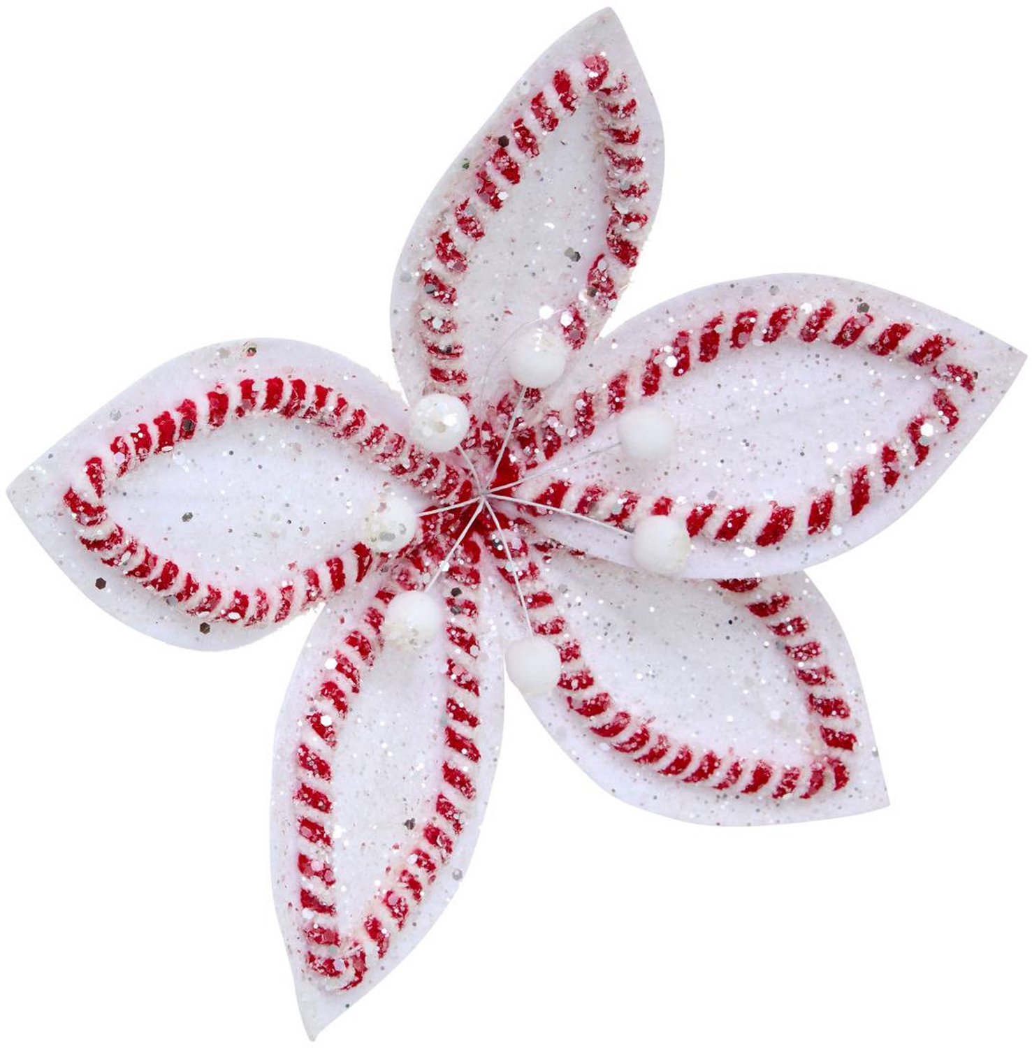 Décoration de sapin fleur de poinsettia blanc et rouge D. 24 cm