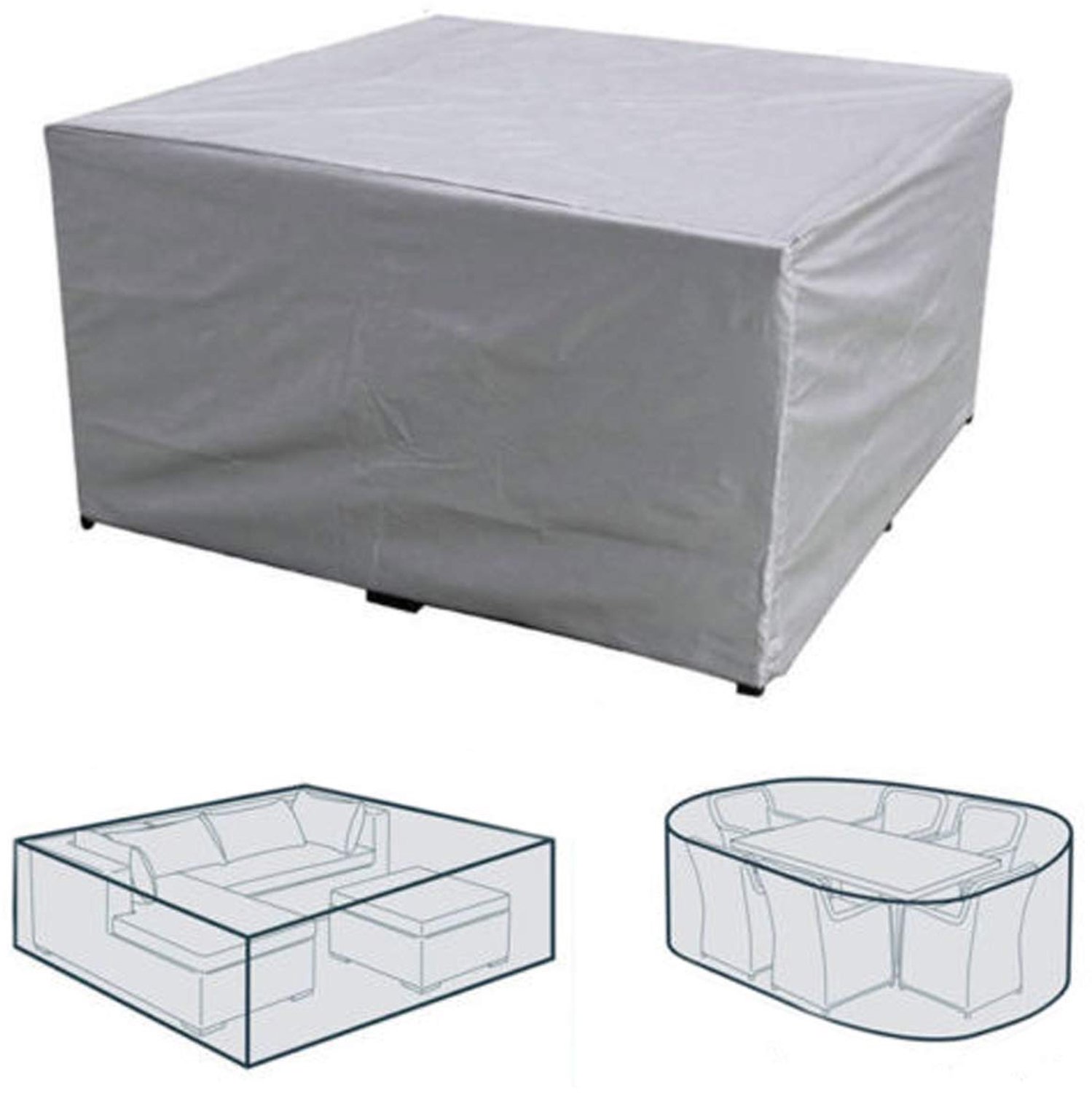 150x150x75 CM - Tuinmeubelbeschermhoes - Tuinmeubelhoes - Beschermhoes Tuinmeubelen - Waterdichte Oxford Meubelhoes - Tuinset Afdekhoes - Terras Balkon Tuin - Zilver