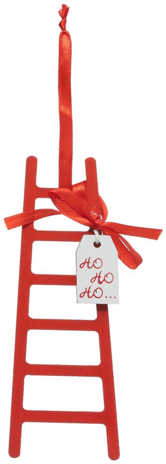Feeric lights & Christmas Rode houten kerstversiering in de vorm van een ladder met 'Ho Ho Ho'-opschrift, 15 cm Rouge