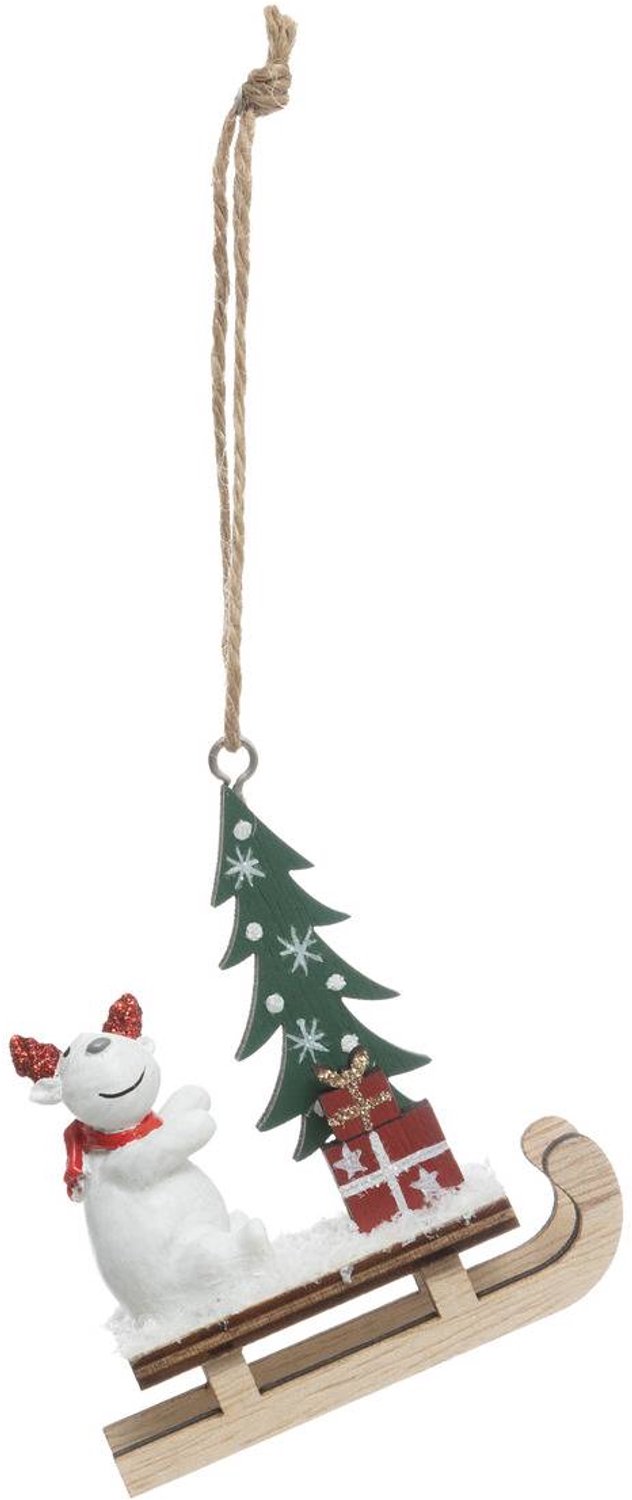 Feeric lights & Christmas Kerstslee met houten rendier, 9 cm Blanc