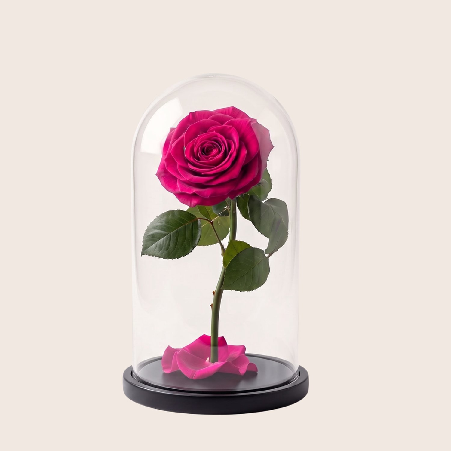 Charle Roses Dome Aurora - Echte houdbare roos onder glazen stolp - 27 cm - Royal Fuchsia felroze - in cadeauverpakking