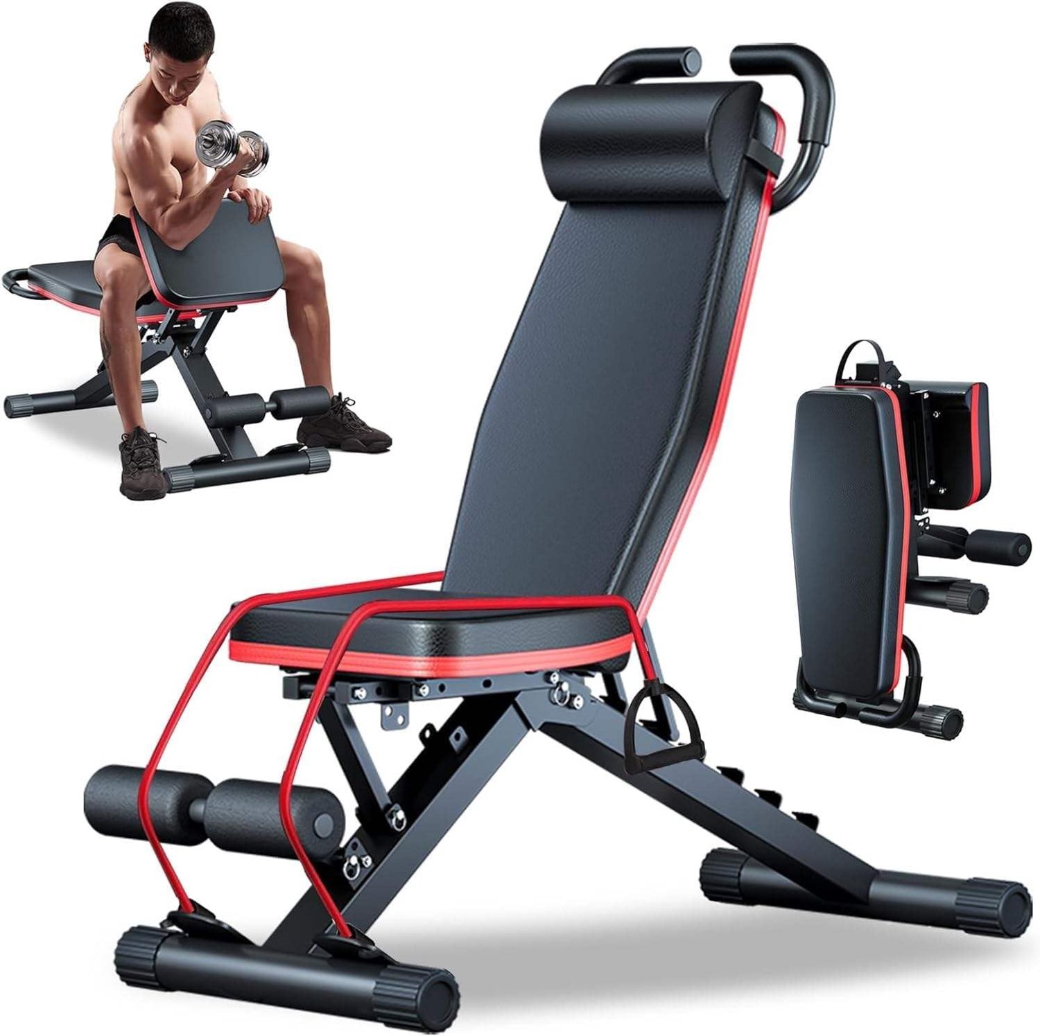 Verstelbare Romeinse stoel voor thuisgymnastiek – opvouwbare rugverlengbank voor core-, heup- en onderrugtraining – multifunctionele hyperextensiebank met spantouw voor full-body training