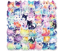 Kawaii Holografische Kat Stickers - 100 Stuks voor Waterflessen, Laptops en Scrapbooks - Perfect voor Klaskamerbeloningen en Creatieve Projecten